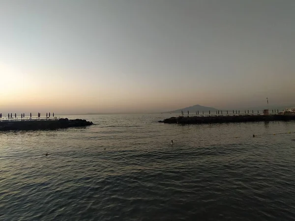 Zonsondergang Aan Baai Van Sorrento Napels Italië — Stockfoto