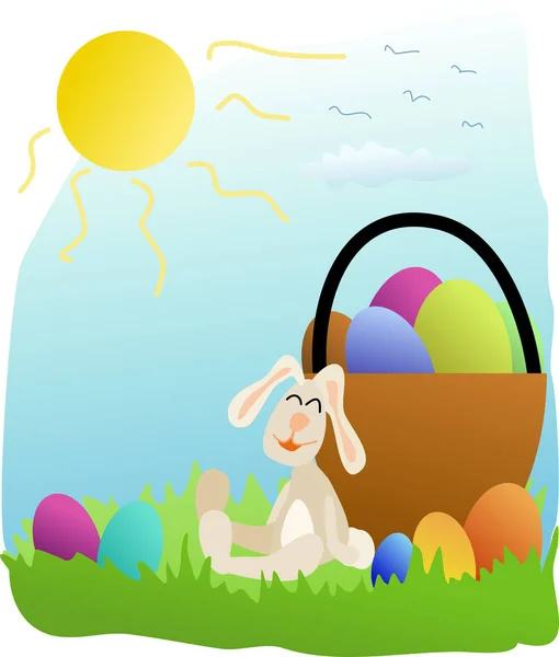 Resting Bunny Eggs Basket — Stock Vector