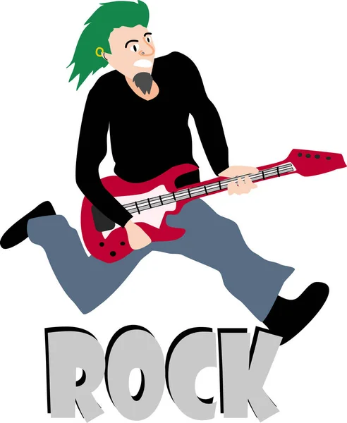 緑の髪のスタイルでギタリストをジャンプ — ストックベクタ