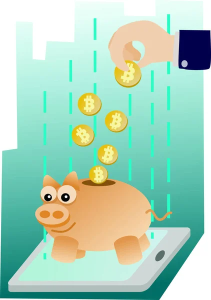 Saving Criptocurrency Virtual Piggy Bank — Stockvector