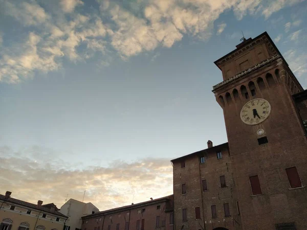 Uitzicht Ferrara Stad Emilia Romagna Italië Este Castle Bij Zonsondergang — Stockfoto