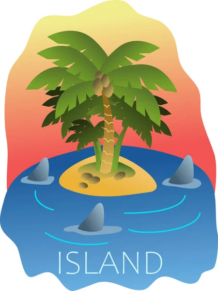 Image Island Sharks — Stock Vector