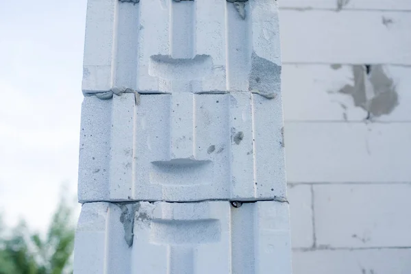 Bloki Gazowane Domu Budowie Biały Duży Cementem Podłogą Betonową Niebo — Zdjęcie stockowe