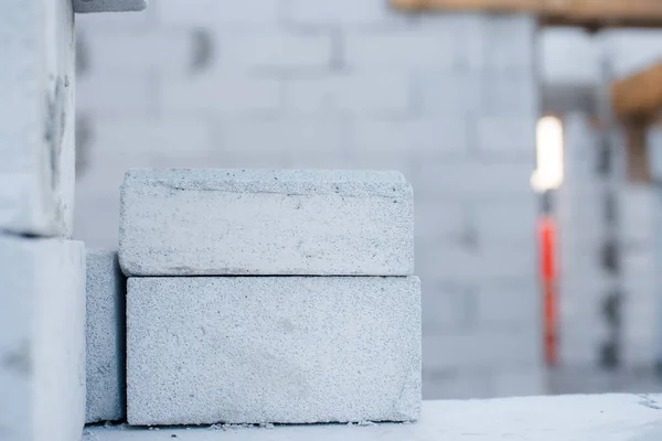 Beluchte Blokken Een Huis Aanbouw Wit Groot Met Cement Met — Stockfoto