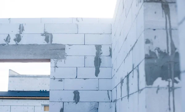 Beluchte Blokken Een Huis Aanbouw Wit Groot Met Cement Met — Stockfoto
