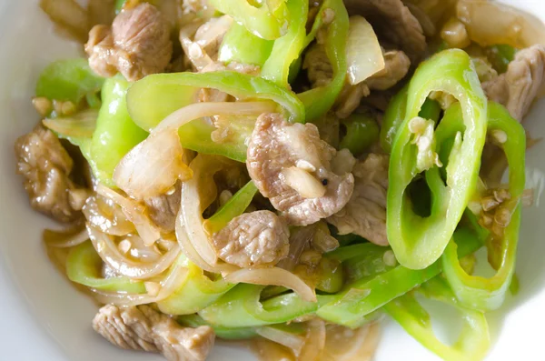 Stir fried pork with green chili pepper. — Stock Photo, Image