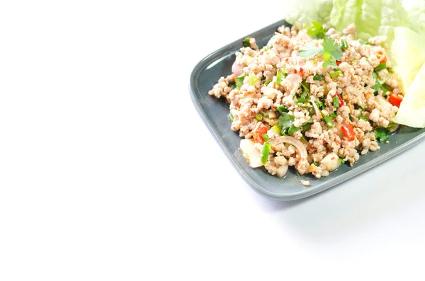 Larb moo, Thai spicy pork salad, isolated — Stock Photo, Image
