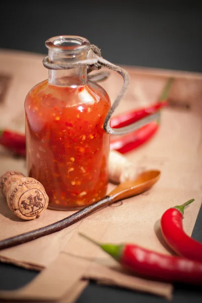 Saus adjika dengan cabai merah panas — Stok Foto