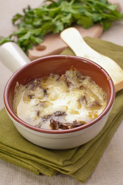 Baked mushrooms covered with cheese — Stock Photo, Image