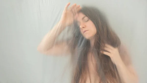Blurred Fuzzy Image Sensual Dreamy Portrait Young Long Haired Woman — Stockfoto