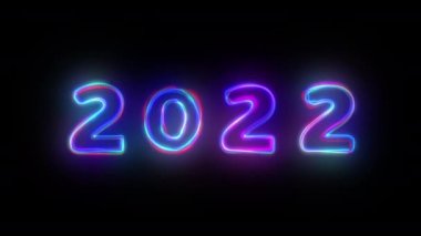 Siyah arka planda 2022 Glow Neon tabelası. Parlak Çokrenkli Sayılar. Mutlu yıllar ya da Noel süslemeleri. 2022 neon metin arkaplanı.