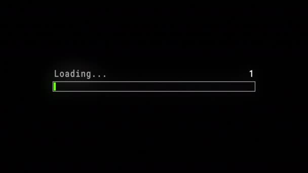 Green Loading progress bar downloading barloading screen pixelated progress animation. Status bar, processing from 0 to 100 transfer on black background. Percent indicator. Running bar counter — Stock Video