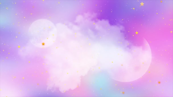 Pastellgalaxen backround med flygande stjärnor och planeter — Stockvideo