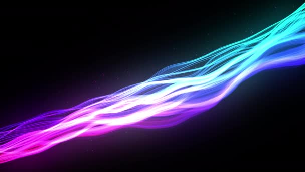 Colori Neon Vibrante Sfondo Fibra Ottica Linee Ondulate Astratte Particelle — Video Stock
