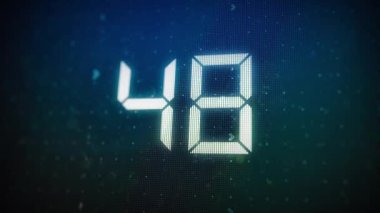 Defocus 'taki bir bilgisayar ekranında 60 saniyelik geri sayım sayısı. 60 Saniye Kronometre. LCD ekran veya CRT monitör ekranı. 30 ya da 10 saniye. İlk 10