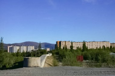 Şehir Bilibino Çukotka, Rusya. Uzak Doğu ve Kuzey Kuzey Rus şehri.