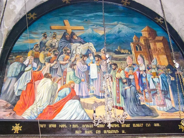以色列耶路撒冷 2013年5月23日 耶路撒冷市 基督教会的内部 壁画和装饰元素的内部 — 图库照片
