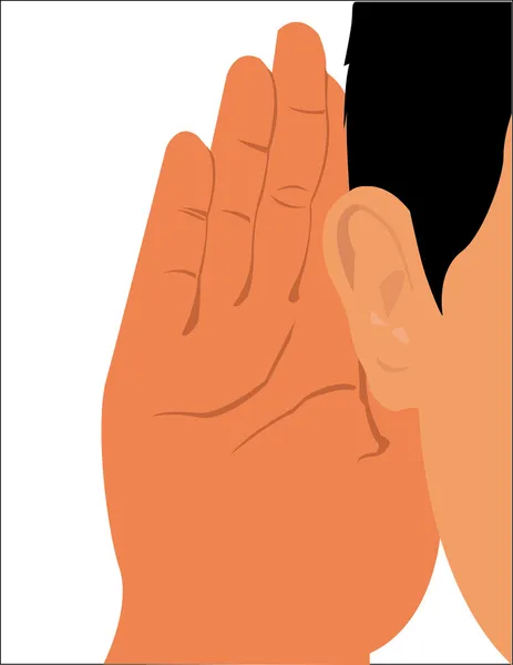 Escuchar con la mano al oído . — Vector de stock