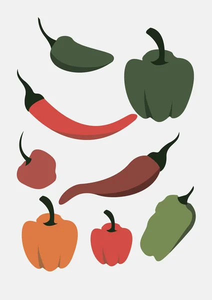 Red hot chili and bell peppers — Stock Vector