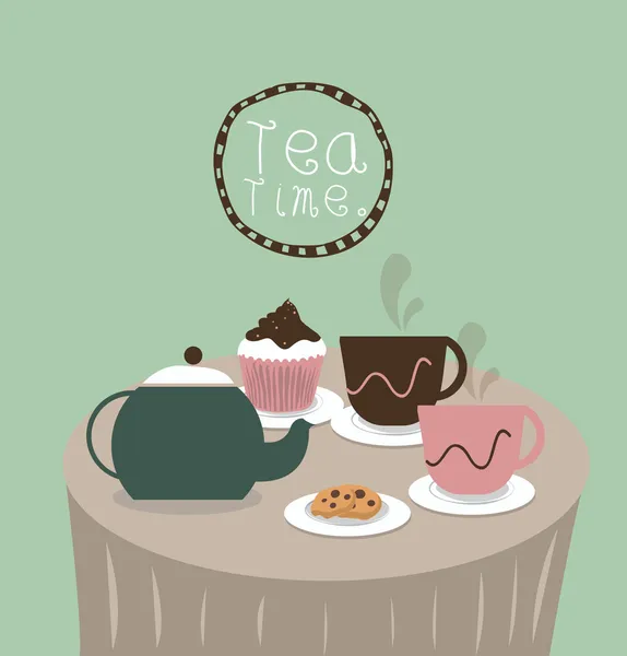 Tea time and fancy cupcakes — Stock Vector