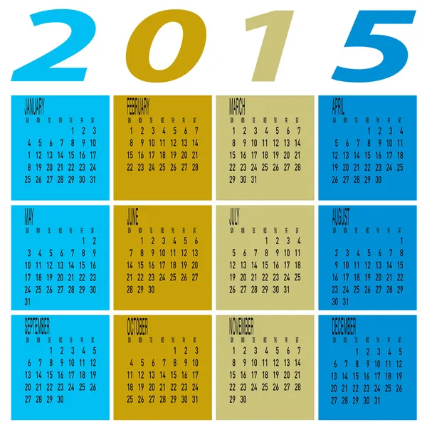 Anno 2015 Calendario variopinto — Vettoriale Stock