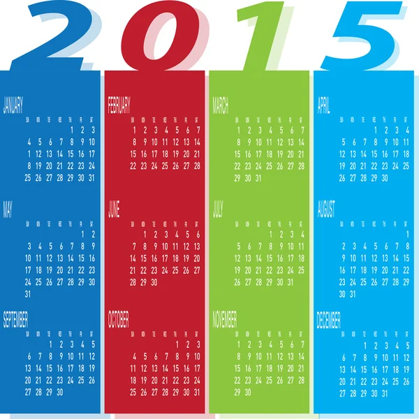 Anno 2015 Calendario variopinto — Vettoriale Stock