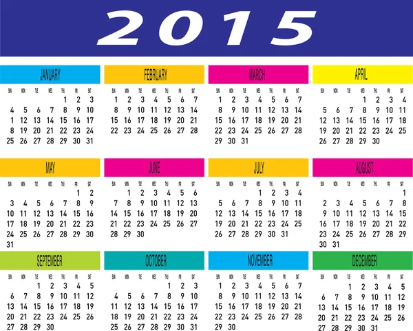 Päivittäinen kuukausittainen värikäs vuosi 2015 Kalenteri — vektorikuva