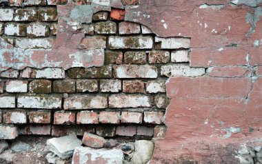 crannied alçı kırmızı tuğla duvar