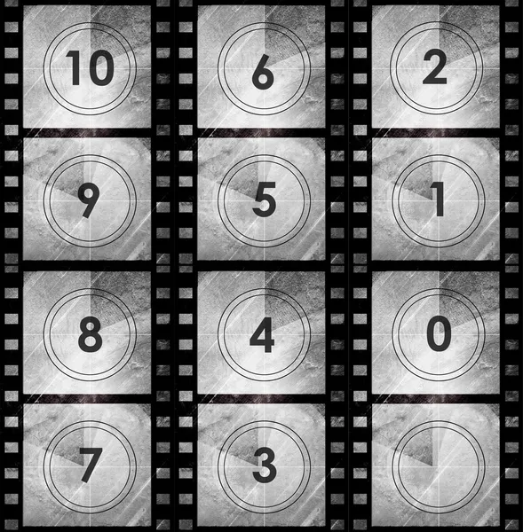 Grunge film countdown in dark color — Stock Photo, Image