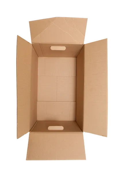 View looking down into a brown cardboard box — Stock Photo, Image