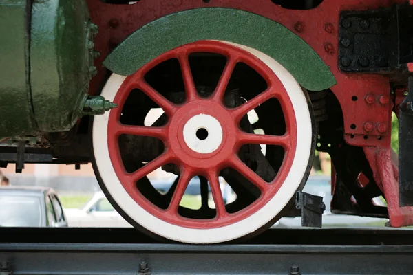 Red locomotive wheel — Stock Photo, Image