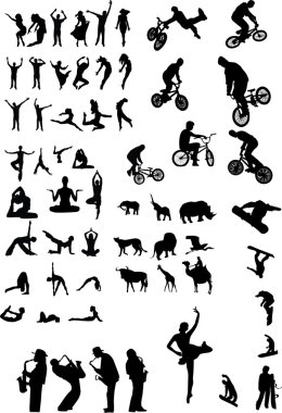 farklı siluet siyah beyaz vektör toplama