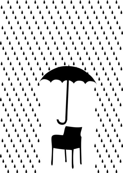 Rain and umbrella over chair, vector illustration — Stock Vector