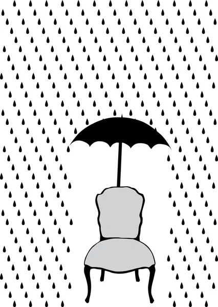 雨とベクトル図の椅子の上の傘 — ストックベクタ