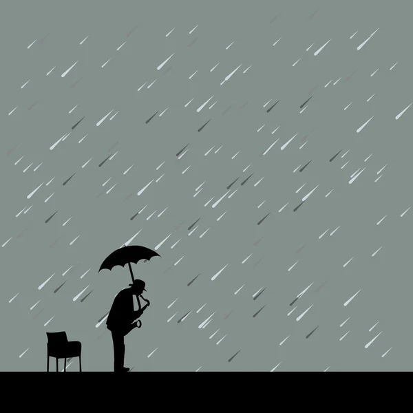 Saxophonist under rain — Stock Vector