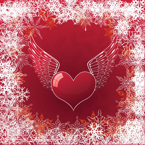 Valentijnsdag kaart met hart en vleugels — Stockvector