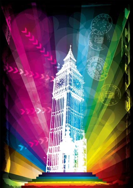 Big Ben y neón luces vector — Vector de stock