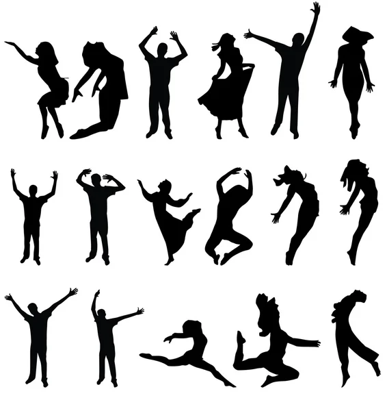 Dansen veel silhouet. vectorillustratie — Stockvector