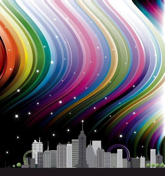 City with rainbow — Stock Vector