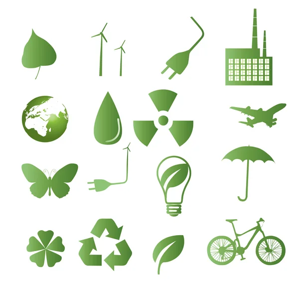 Векторный набор из 16 экологических икон — стоковый вектор