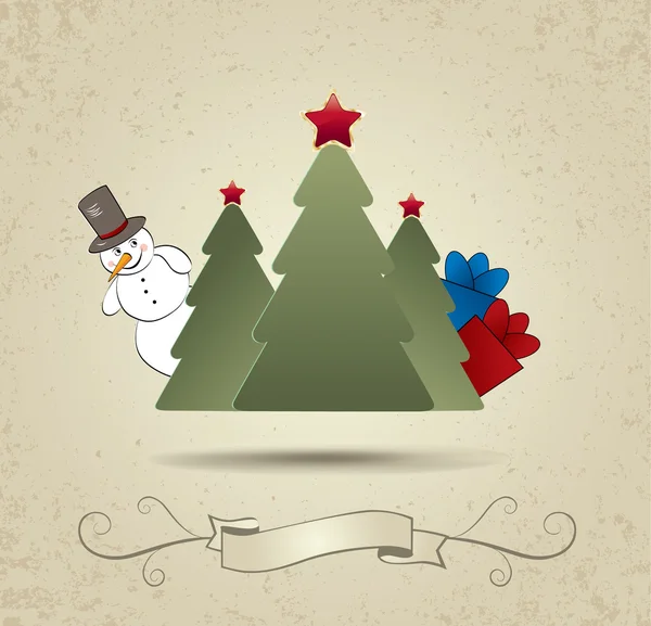 和雪人在一起的圣诞节背景 — 图库矢量图片