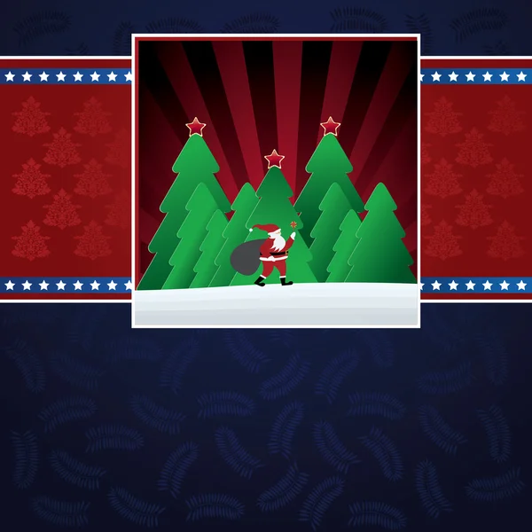 Julkort med jultomten i skogen — Stock vektor