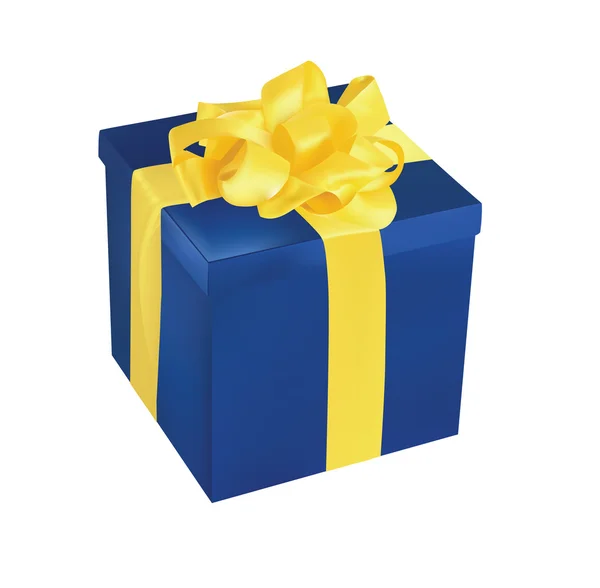 Blaue Geschenkschachtel mit gelbem Band — Stockvektor