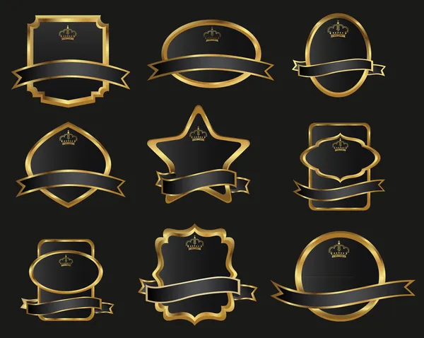 Conjunto de etiquetas enmarcadas en oro negro — Archivo Imágenes Vectoriales