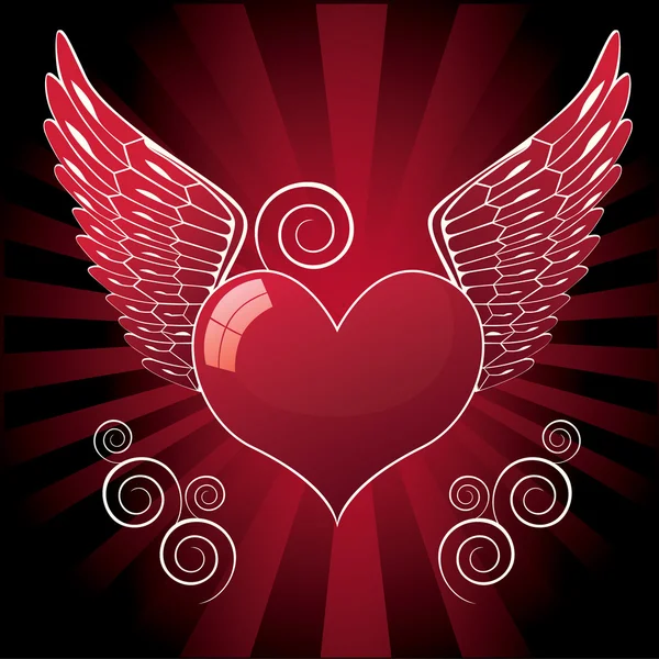Herz mit Flügeln, rote Abbildung — Stockvektor