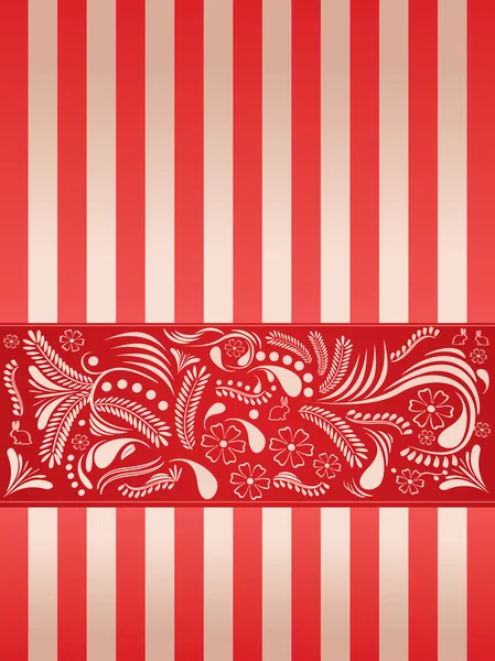 Plantilla de tarjeta de Pascua con líneas rojas y adorno floral — Vector de stock