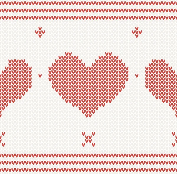 Knitted vector pattern with red heart — Stock Vector