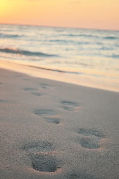 Пляж, волны и шаги — стоковое фото