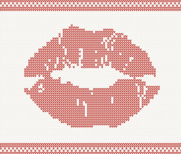 Knitted lipstick kiss — Stock Vector