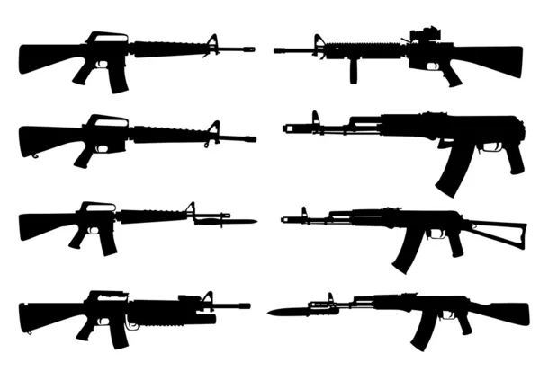 Siluetas vectoriales de ametralladoras . — Vector de stock